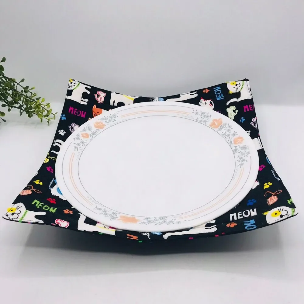 Microwave Bowl Cozy Holder, Reversible, Cute Cats, 3 Sizes, Plate, Soup, Pint
